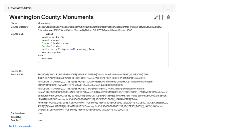 Example ESRI connection configuration